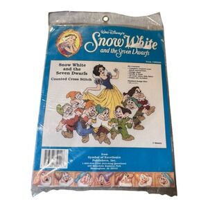 Walt Disney Counted Cross Stitch Kit Snow White and Seven Dwarfs Vtg